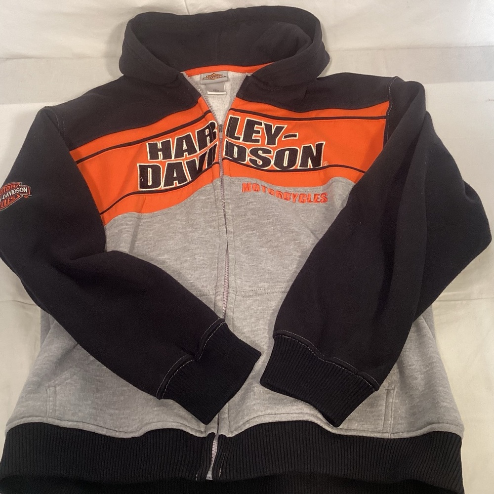 Harley-Davidson Black and Orange Zip Up Hoodie Jacket Women’s size Large 16 - 18 - Picture 6 of 14